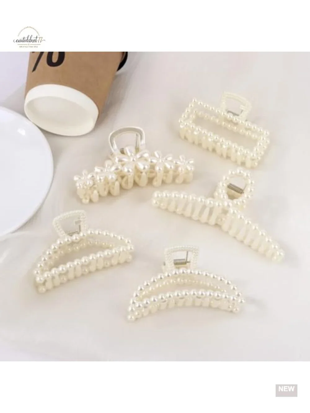 5-Piece Pearl Claw Hair Clips Set for Women - Decorative Hair Clamps, Secure